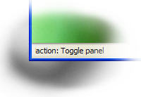 Status bar screenshot with the text 'action: Toggle panel'
